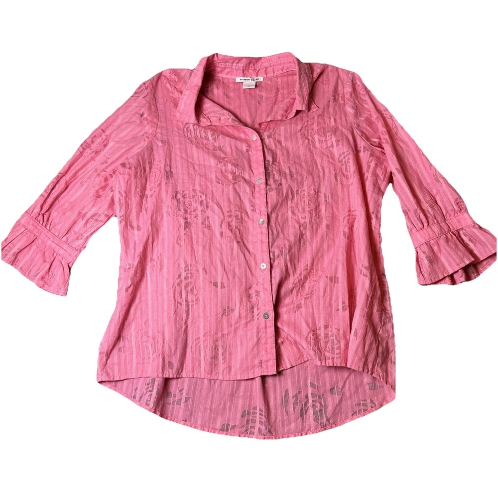 Allison Daley Women's Pink Blouse Shirt Top Lace lightweight Button‎ Up Size L